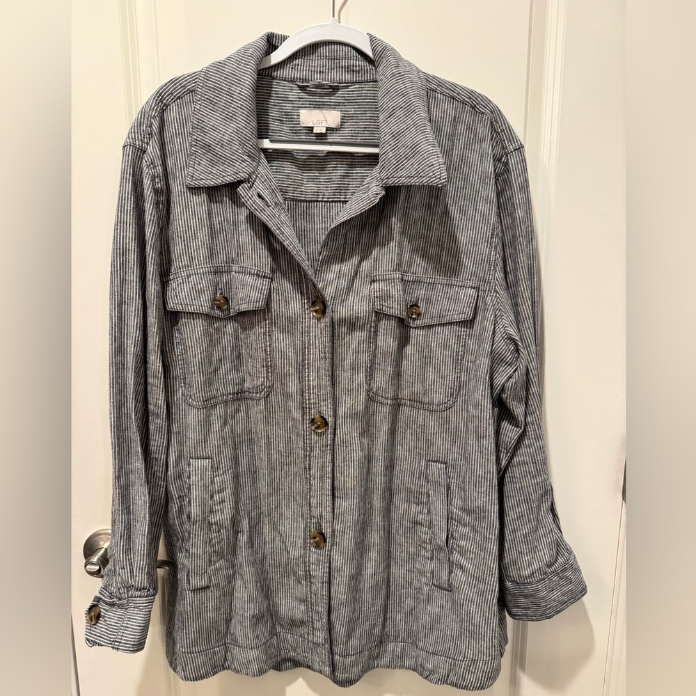 LOFT Women's Striped linen/cotton  Jacket size XL NWOT